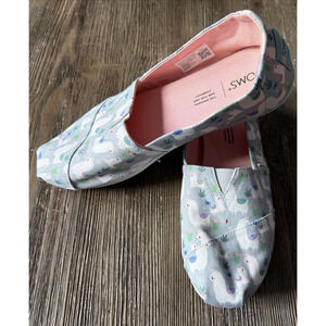 TOMS Women’s Alpargata Lovable Llama Print Ortholite Gray Flats Shoes Size 9W